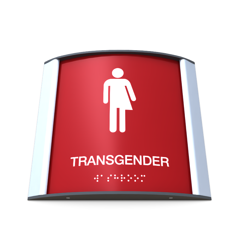 Curved Estiva sign with white tactile characters and Braille on a red field