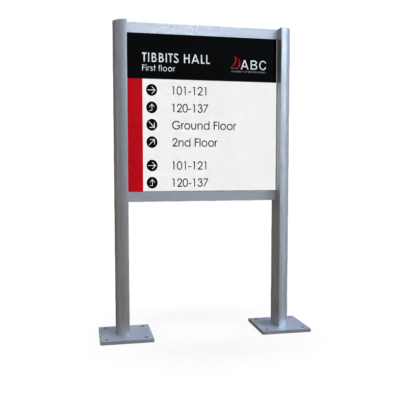 Post and panel directory sign on base plates